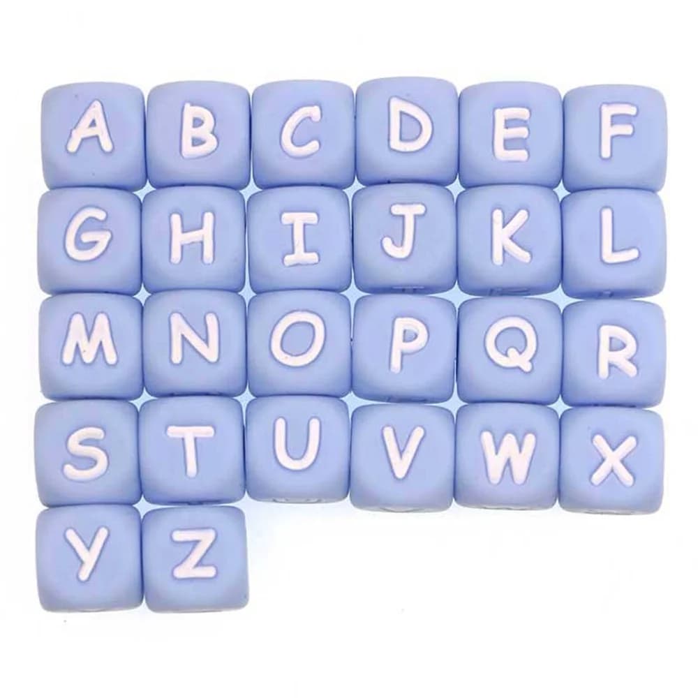 10 pièces 12mm lettres en Silicone bleu perles pour la fabrication de bijoux en vrac Alphabet anglais collier à faire soi-même accessoires de bijoux