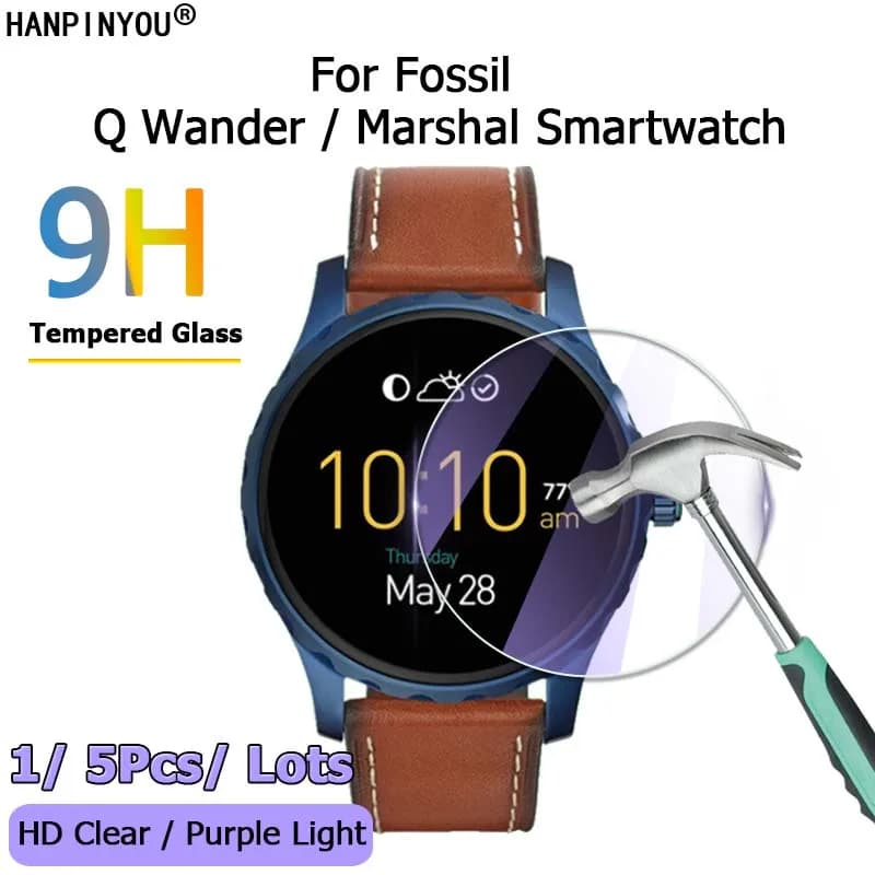 Film de protection d'écran HD pour montre intelligente Fossil Q Wander, contrôle correspondant, clair, anti lumière violette, verre 2.5D 9H Guatemala, garde