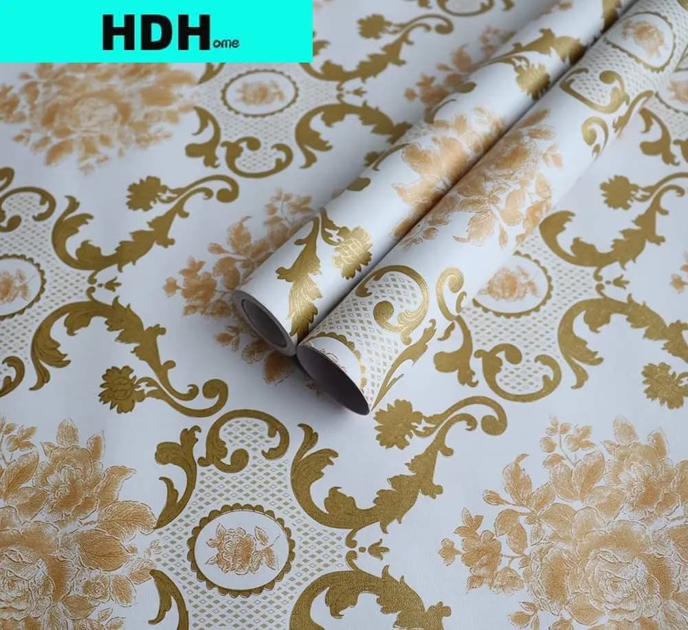HDHome-Rouleau de papier peint auto-adhésif doré motif floral, autocollants muraux imperméables pour la décoration de la maison