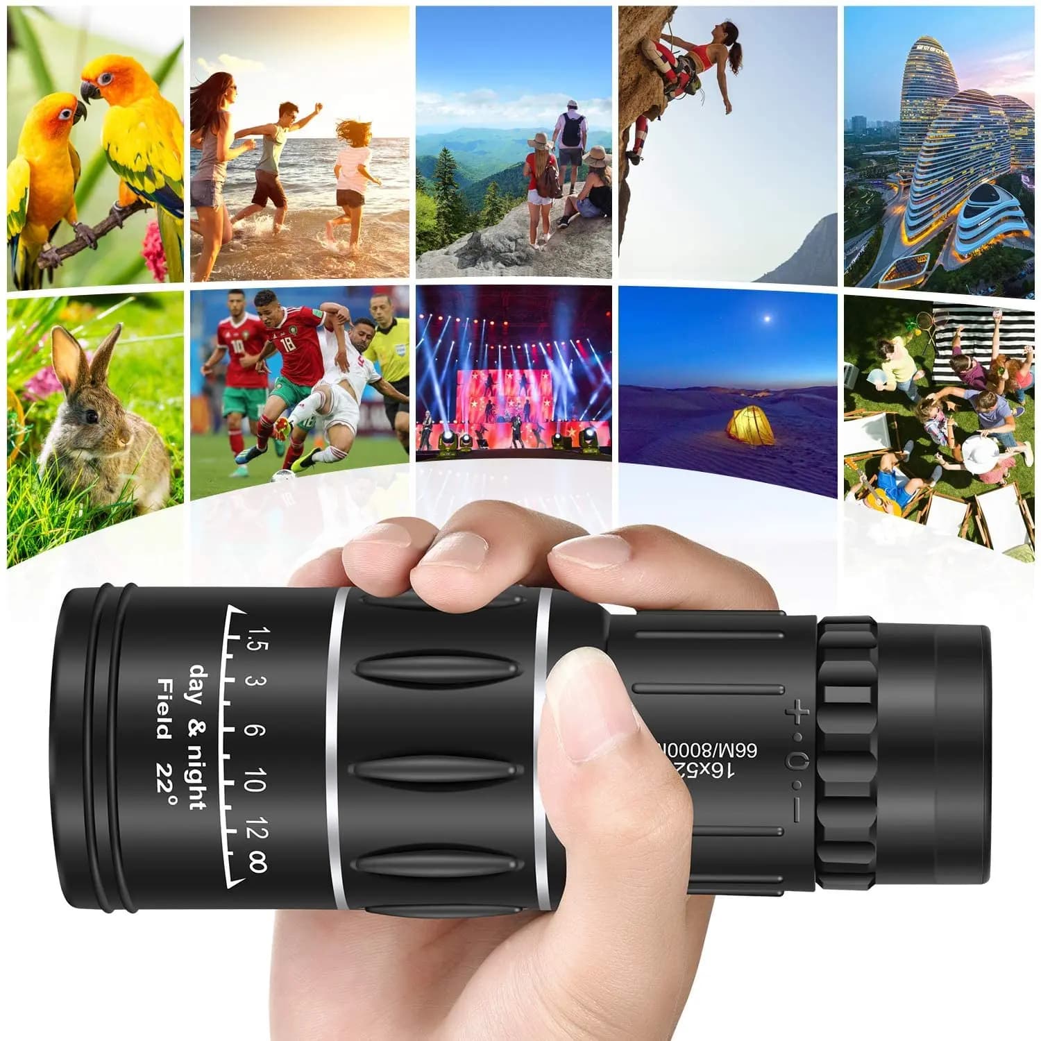 Télescope de vision nocturne monoculaire 16x52, Spyglass optique, monoculaire scintillant, extérieur, camping, observation des oiseaux, repérage de chasse, injuste