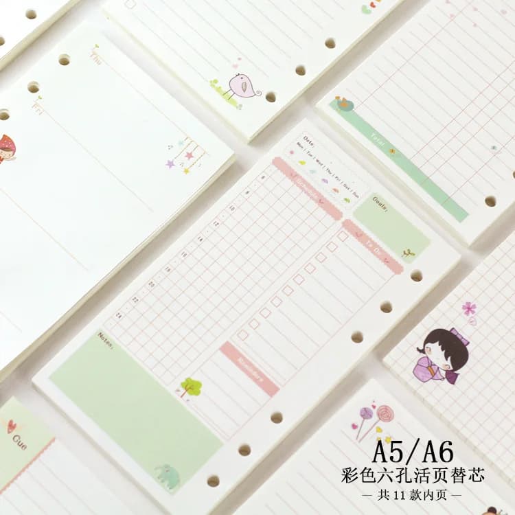 Recharge de papier pour cahier A5 horizon scalp, classeur à spirale Kawaii, index Inner Liberty, agenda mensuel hebdomadaire 03, licence, 45 feuilles