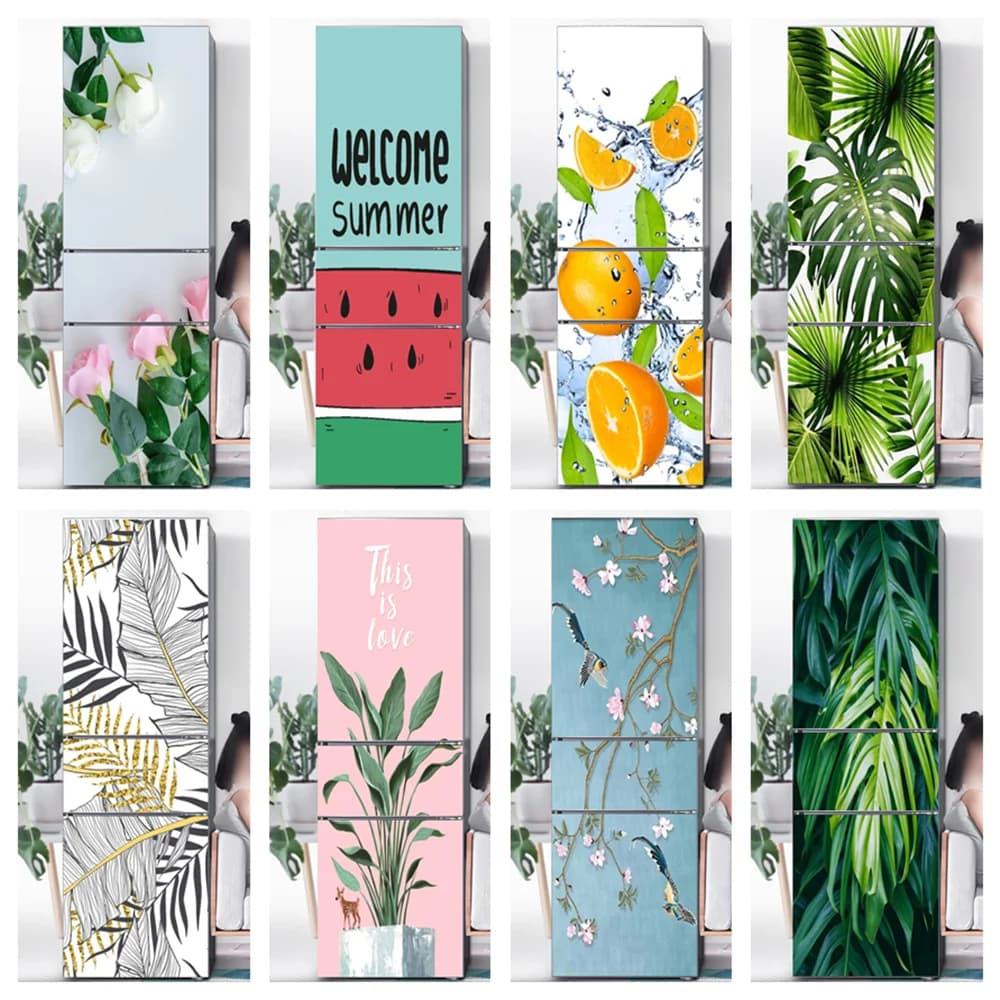 Autocollant de réfrigérateur en vinyle rond avec plante 3D, couverture de porte en PVC, papier peint autocollant, autocollant mural perfecgel, décoration d'intérieur