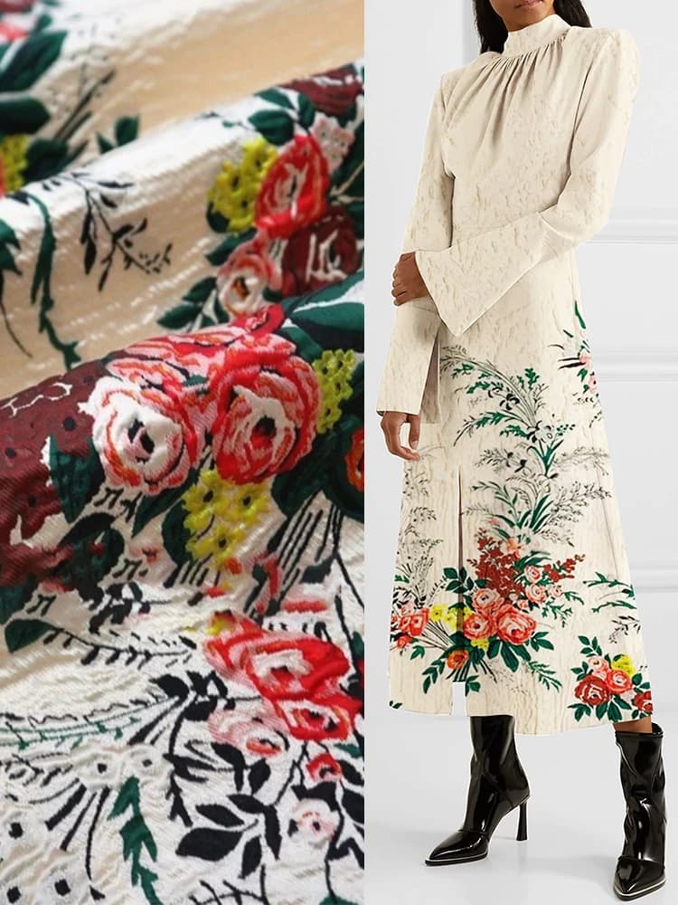 Siiboo-Tissu en pansement jacquard à motifs floraux pour femmes, robe et pantalon en position, tissu texturé en relief, sp6414
