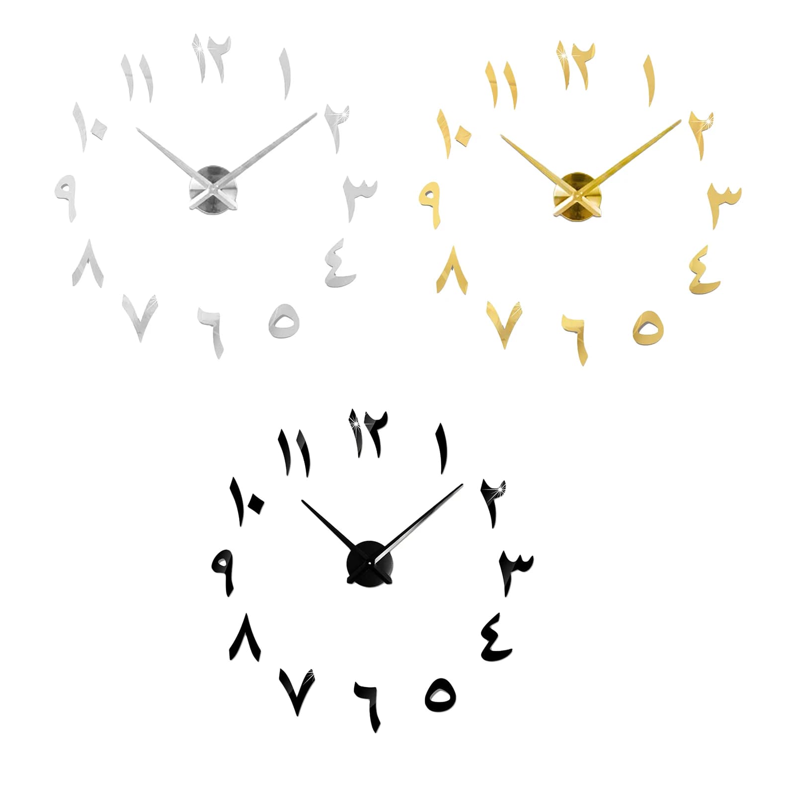 Horloge murale 3D DIY, grande horloge autocollante murale, autocollant d'horloge murale en acrylique, décor d'horloge murale miroir pour salon, bureau, chambre à coucher