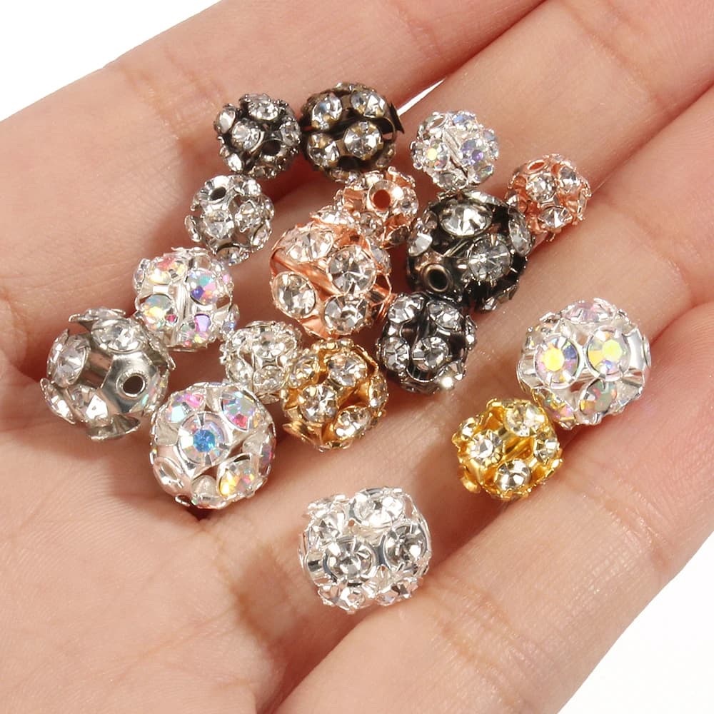 Perles en cristal plaqué en métal AB, lot de 50 pièces de 6/8/10mm, pour la fabrication de bijoux, accessoires de Bracelet, Diy, vente en gros