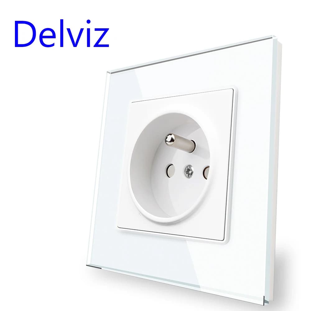 Delviz – prise de courant standard française, panneau en verre cristal trempé, interface AC 110-250V Ports, prise de courant murale 16a intégrée