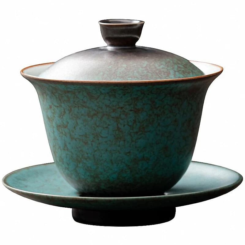 PINNY-Filles à Thé en Céramique Glaçure Turquoise Gaiwan, Poterie Grossière, Soupière, Pigmenté Rétro, Verres Kung Fu, 160ml