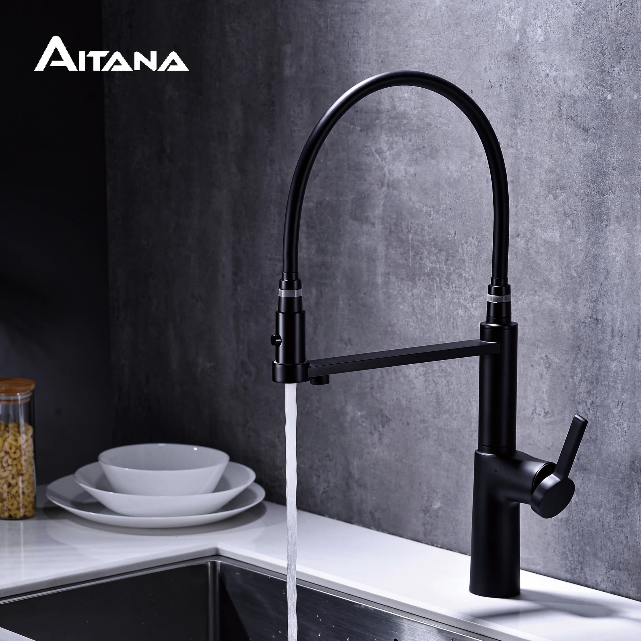 Plan de cuisine en laiton noir simple, design coulissant, double contrôle du froid et de l'eau chaude, fonction de purification d'eau, robinet d'évier