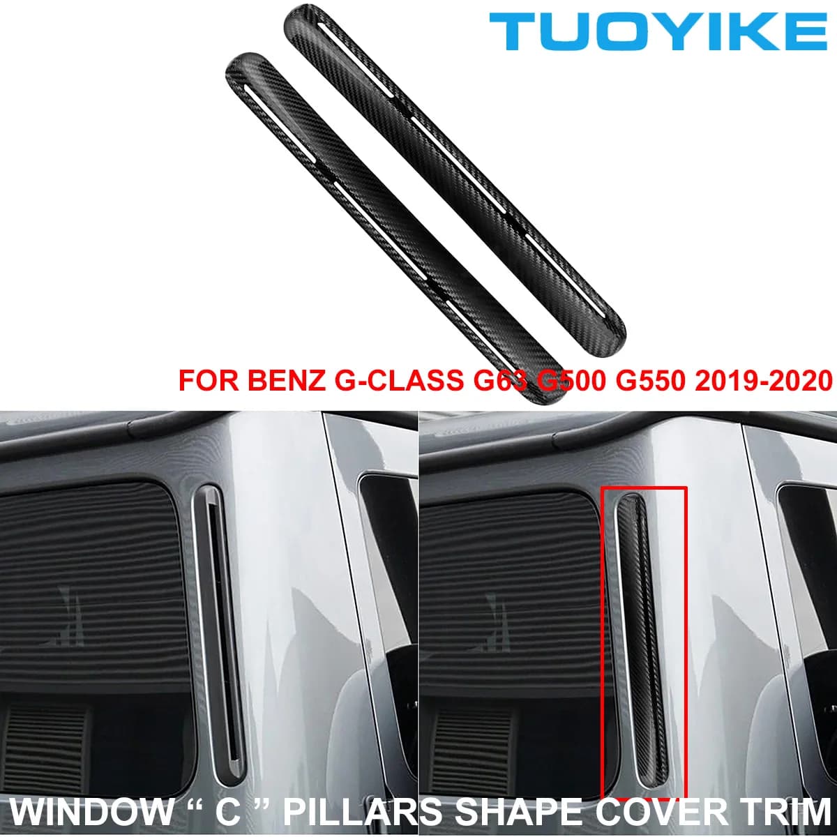 Autocollant de garniture de fenêtre en Fiber de carbone véritable, 2 pièces, pour Mercedes BENZ bropus classe G W464 G63 G500 G550 2019 – 2020