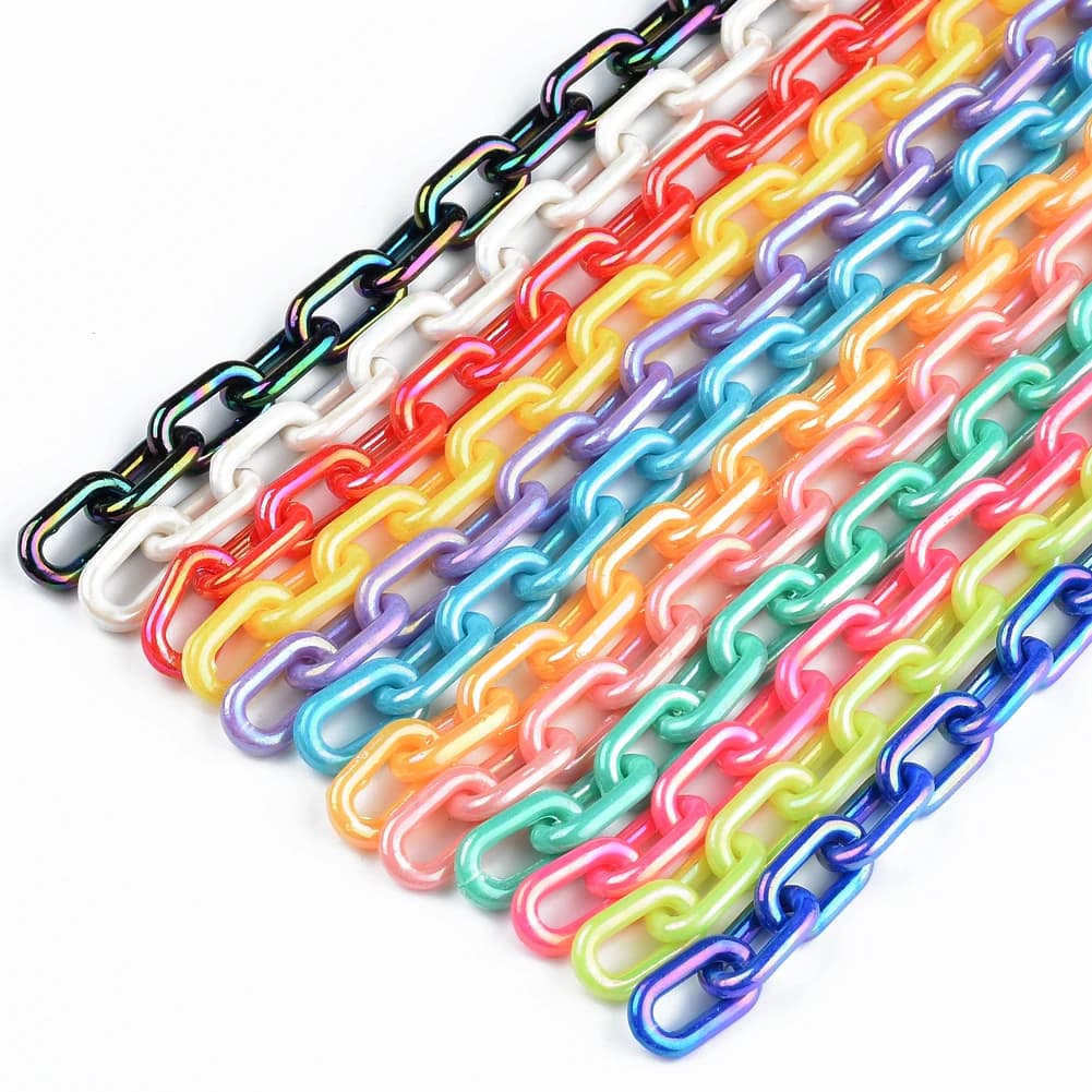 Porte-Clés à Maillons Acryliques pour Collier et Bracelet, Accessoire de Couleur AB, 50cm x 5 Pièces