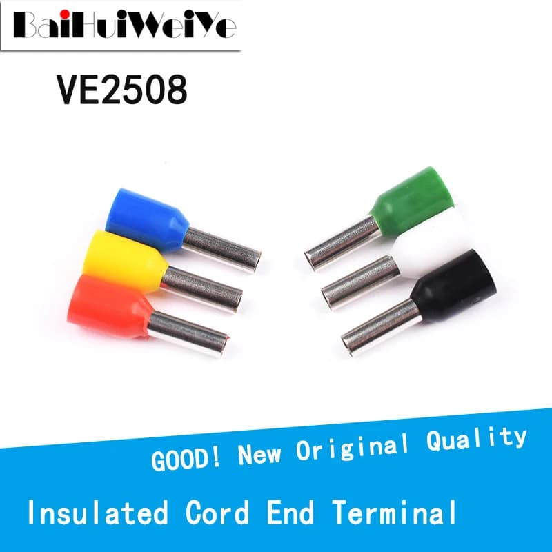 Connecteur isolé VE2508, 100 pièces/lot, Terminal à sertir, pressé à froid, Terminal isolé