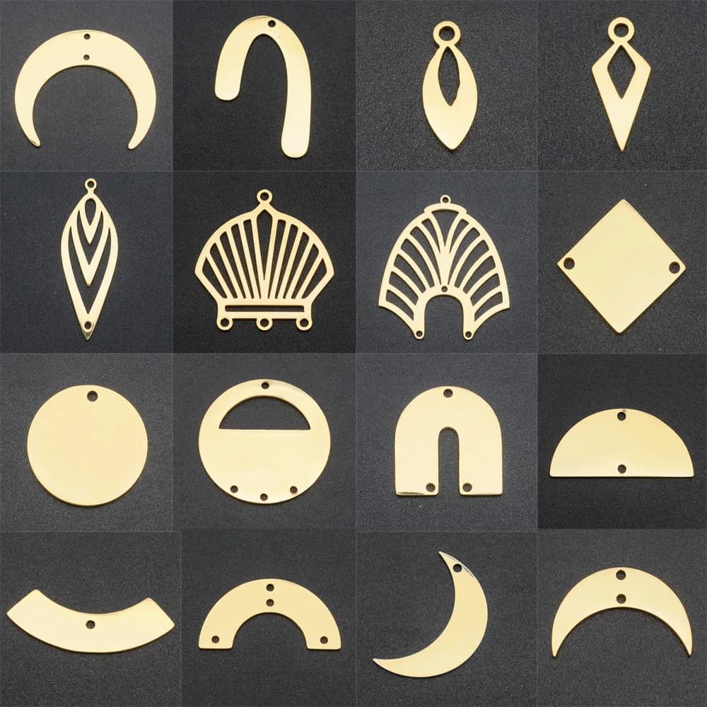 Lot de 10 connecteurs de fabrication de boucles d'oreilles DIY en acier inoxydable 316 couleur or, breloques géométriques, pendentifs, bijoux en gros