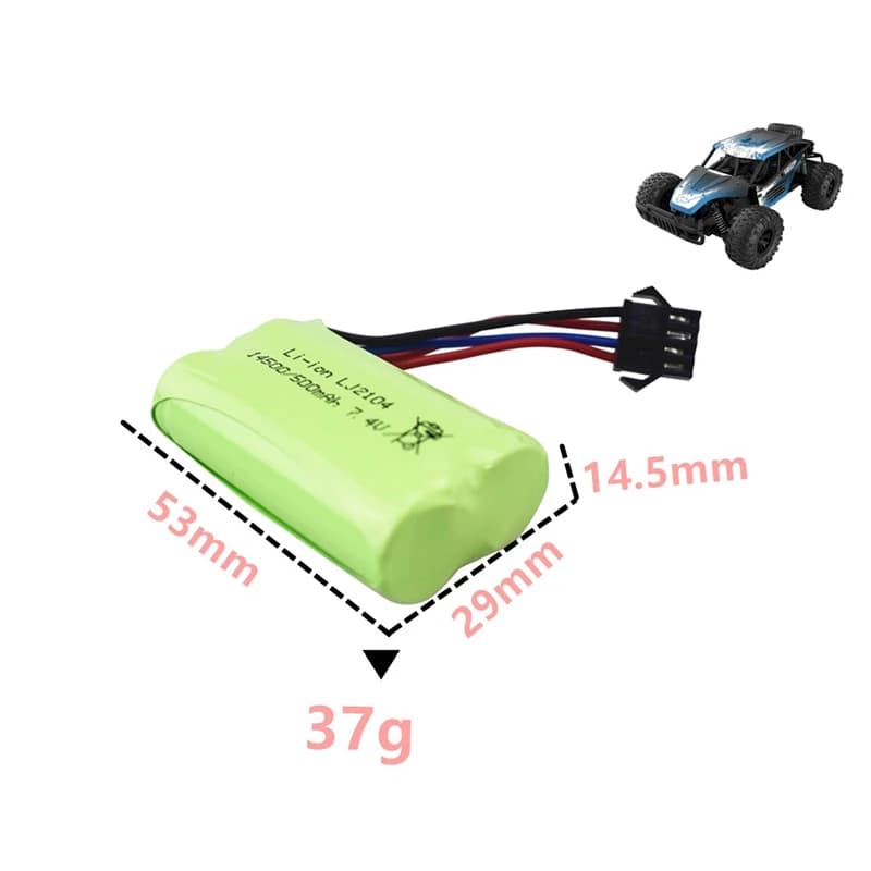 Batterie rechargeable 7,4V 500mAh pour télécommande EC16, batterie de rechange pour voiture modèle, batterie Li-Po à haut débit