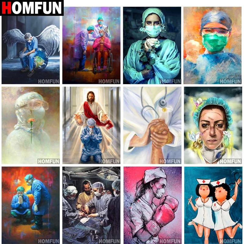 MFUN-Peinture diamant thème "ange infirmière médecins" pour salle de bain, broderie complète 5D, perles carrées ou rondes, décor au point de croix en biscuits, à faire soi-même