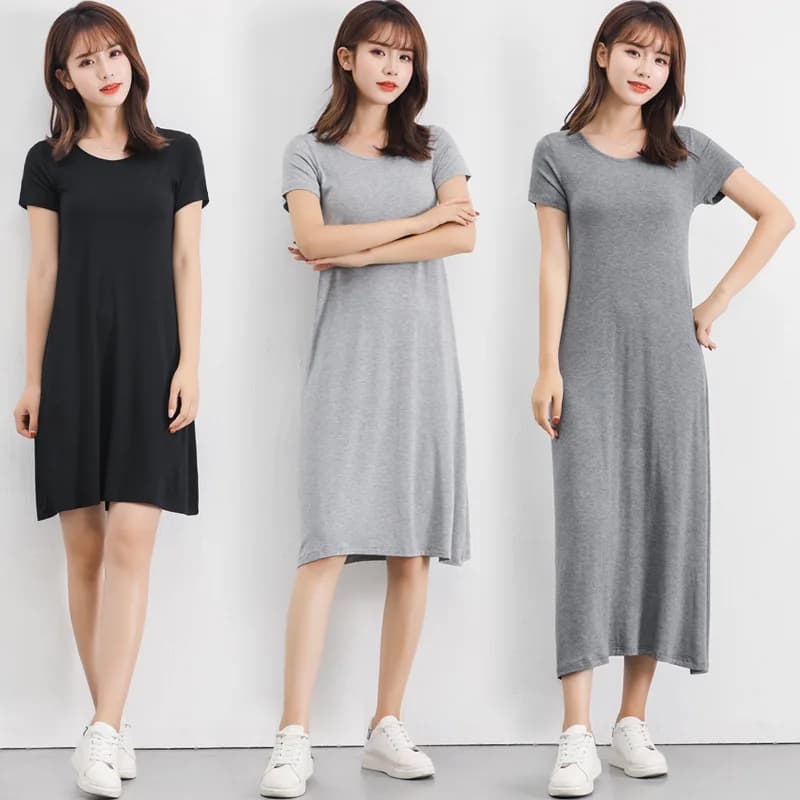 Robe t-shirt décontractée à col rond et manches courtes pour femmes, tenue trapèze de 80 à 115cm