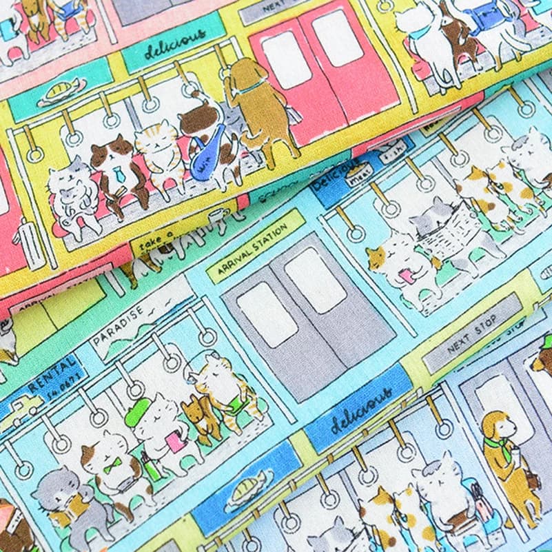 Tissu en coton à impression numérique pour enfants, mousseline, jet, dessin animé, chat, sacs à coudre, vêtements, robes en Y, par demi-mètre