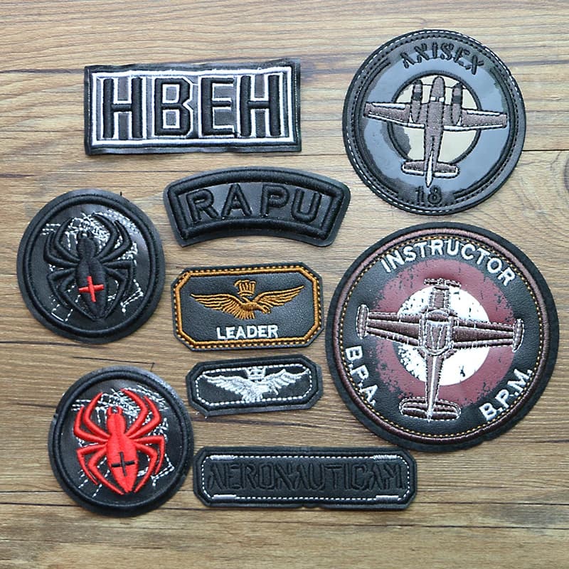 Patchs brodés en cuir Pu avec lettres d'avion, aigle, araignée, icône ronde, pour vêtements, bricolage, Badge à coudre sur le sac à dos
