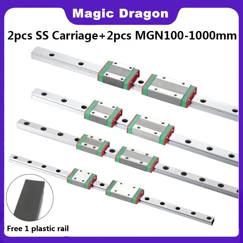 2 pièces de rail linéaire miniature MGN7 MGN12 MGN15 MGN9 L de 100 mm à 1000 mm, 2 pièces de guide linéaire MGN, chariot MGN, pièce pour imprimante 3D