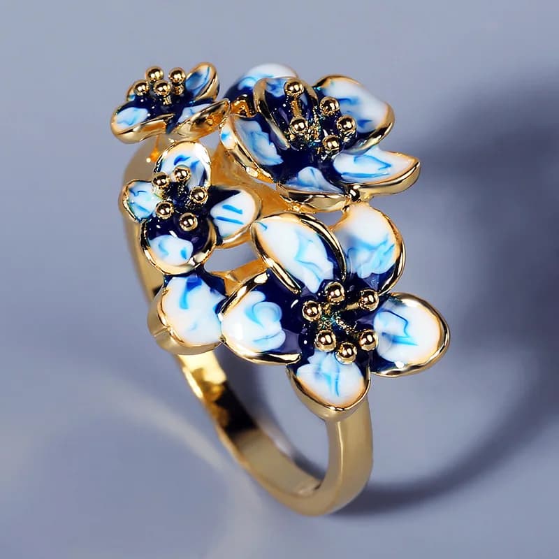 Bague en argent 925 pour femmes, bijoux créatifs en Zircon époxy, émail fleur bleue, bague de fiançailles, fête de mariage, bohème