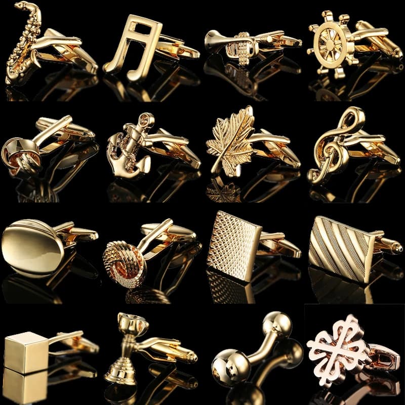 Lèvent de manchette de documents en or de qualité, nœud chinois, feuilles d'érable, couronne, gouvernail, musique, mancommuniste de chemise française, accessoires trempés, bijoux de mariage