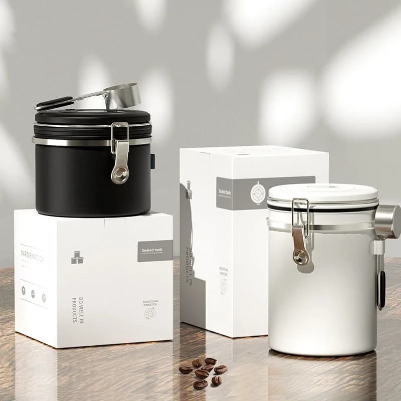 Conteneur de stockage en acier inoxydable, boîte FIG scellée avec cuillère, cuillère, café, haricots, noix alimentaires, sucre, cachette de fruits, bidon, 4 couleurs
