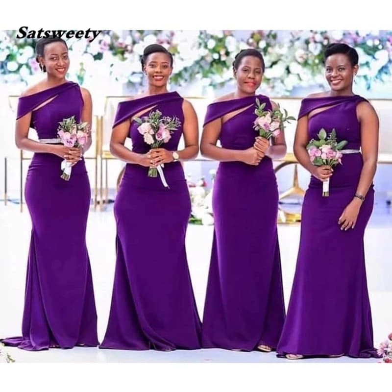 Robe de Demoiselle d'Honneur Longue en Satin Violet, Tenue Africaine Noire, Sirène, de Soirée de Mariage, de Bal, Éducative, Personnalisée