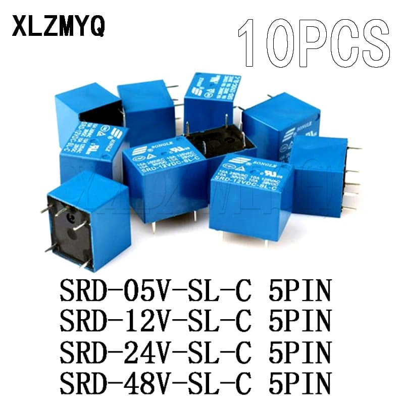 Relais de puissance SRD-05VDC-SL-C SRD-12VDC-SL-C SRD-24VDC-SL-C SRD-48VDC-SL-C DC 5V 12V 24V 48V SRD - 250VAC 10A 5 broches, 10 pièces