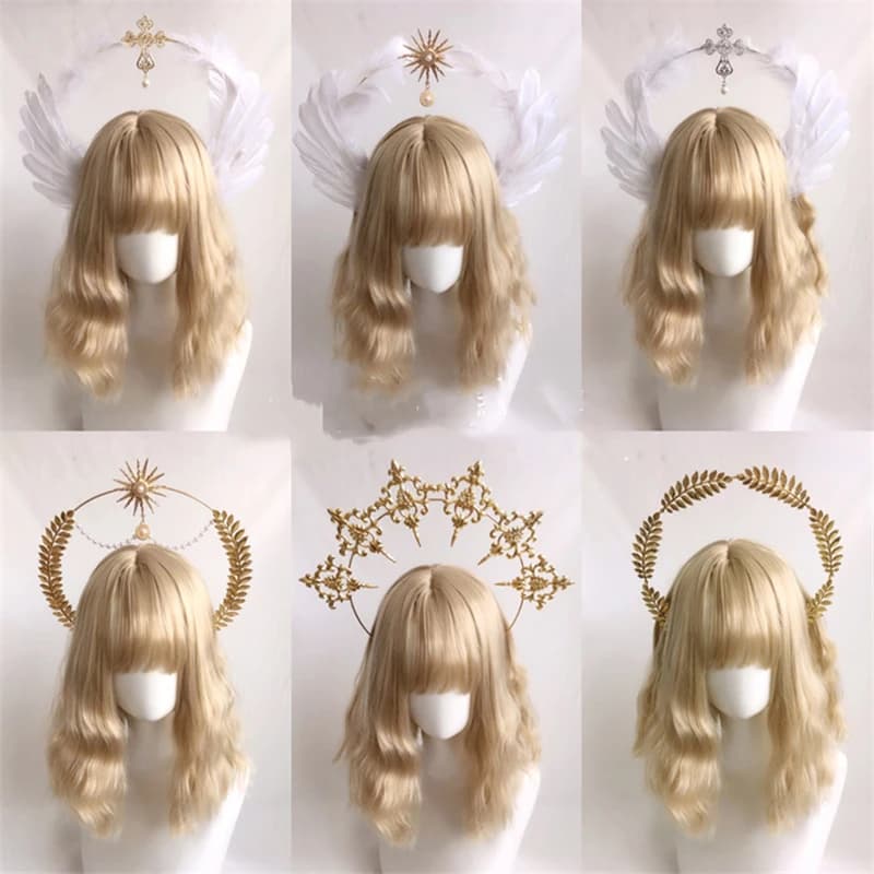 Ailes de plumes gothiques Lolita, déesse, église, papa, ornement de cheveux dorés, magnifique diable, Vintage, diadème vierge marie, couvre-chef