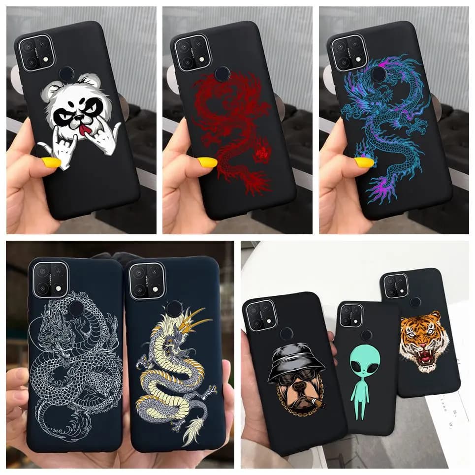 Coque de téléphone antichoc en silicone TPU souple pour Oppo A15, série Black Cool, Dragon Alien