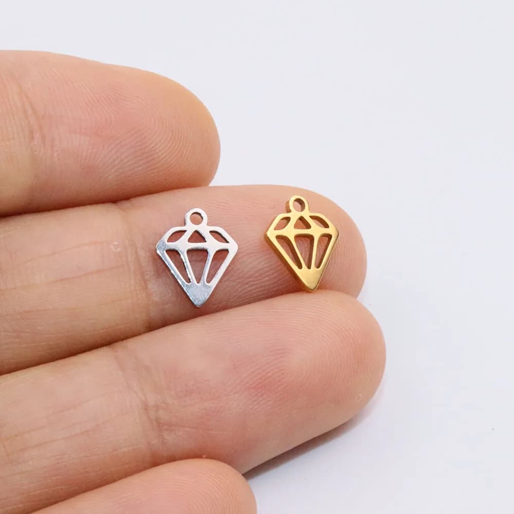 Breloques mignonnes en acier inoxydable, collier à faire soi-même, boucles d'oreilles et bracelets, 2 couleurs inaltérables, pendentif de haute qualité, 10 pièces, 10x8mm, vente en gros