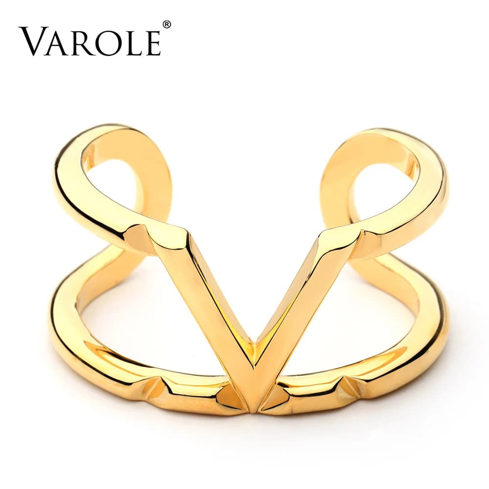 VAROLE minimalisme Bracelets creux pour femmes couleur or Punk Alphabet "V" Bracelets fête bijoux de mode