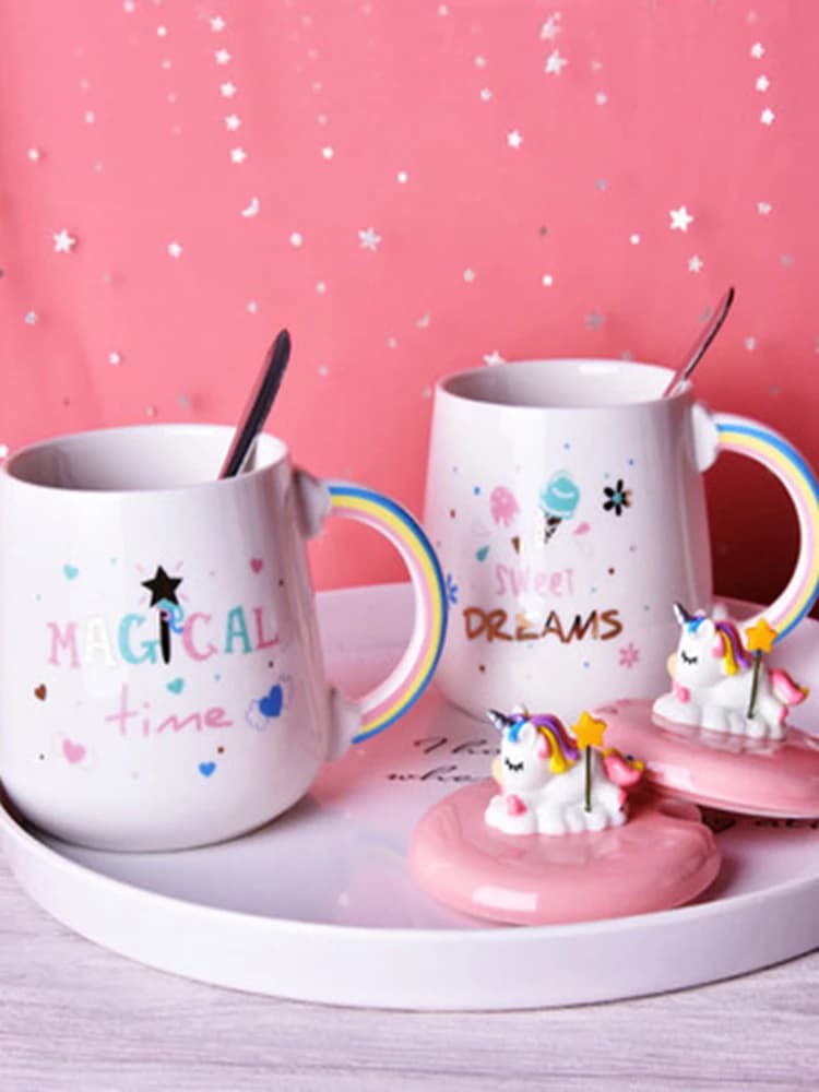 Tasse en céramique licorne 3D, tasse à café de voyage avec cuillère, tasse à thé au lait, tasse de bureau, petit déjeuner, verres, cadeau de mariage, d'anniversaire, décoration de maison