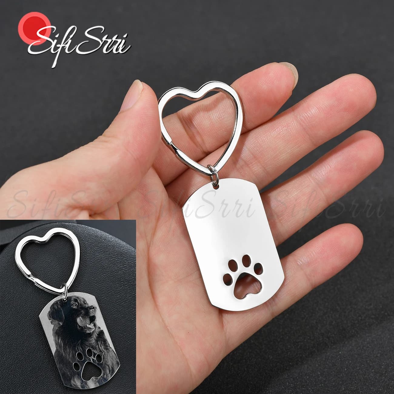 Sifisrri – porte-clés patte de chien personnalisé avec Photo, en acier inoxydable, pour femmes et hommes, bijoux à faire soi-même, cadeau