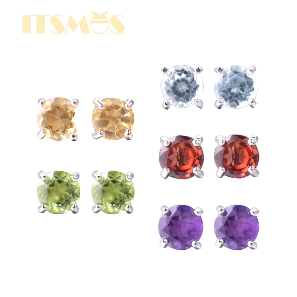 ITSMOS topaze grenat améthyste Citrine pierre naturelle boucles d'oreilles classique péridot s925 argent boucles d'oreilles bijoux cadeau d'anniversaire