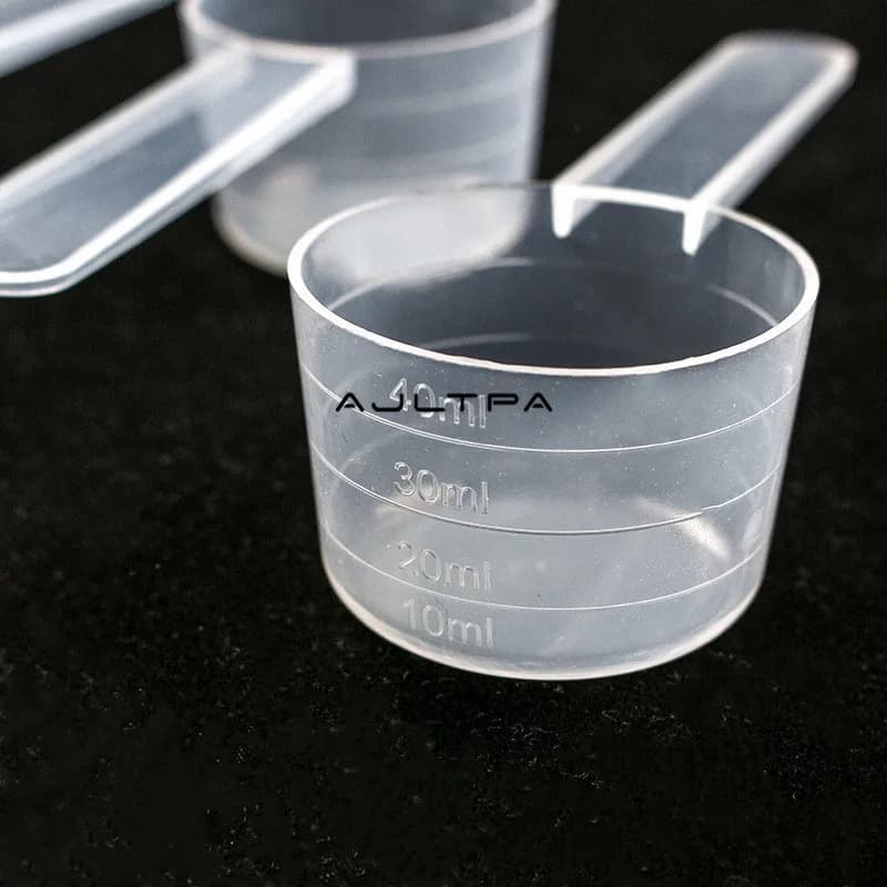 Cuillère à café doseuse en plastique avec échelle, ustensiles de cuisson, lait en poudre, cuillère à liquide de laboratoire, H77048, 40 ml, 50ml, 50 pièces