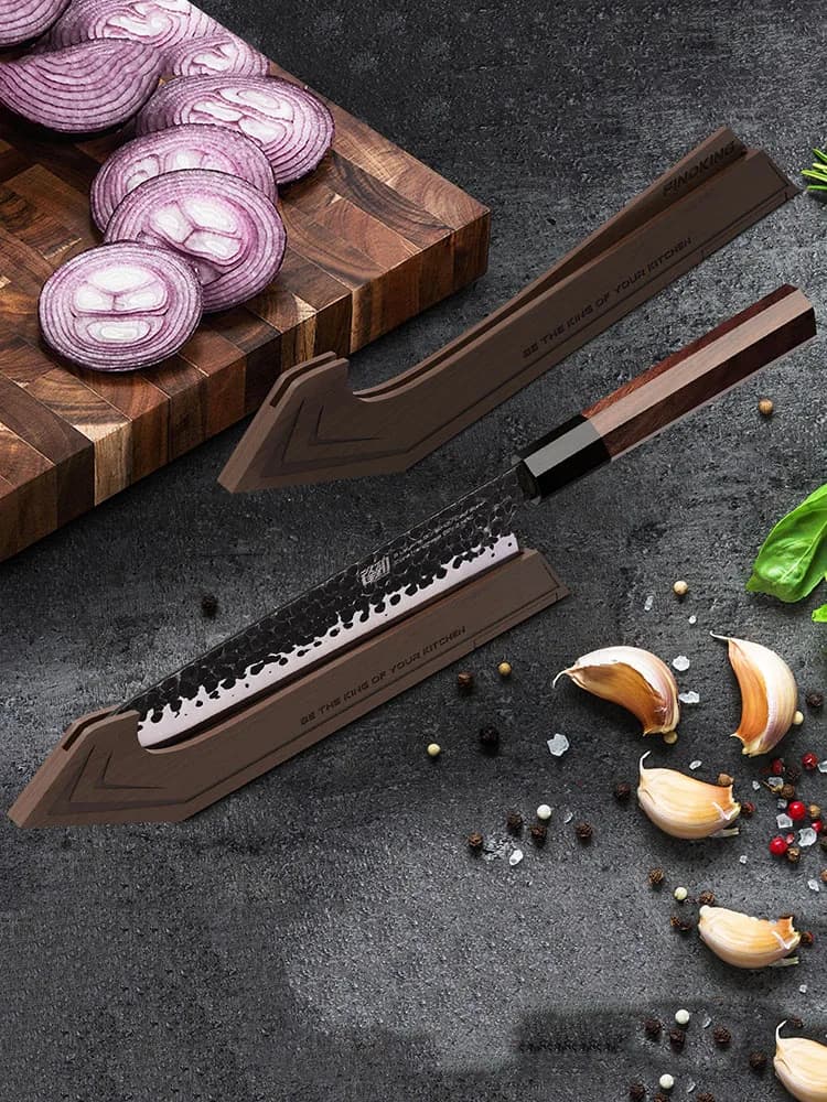 Findkin – porte-couteau en noyer massif, bloc porte-couteau fait à la main, fourreau, 5 pièces, taille pour couteau Santoku de Chef/utilitaire