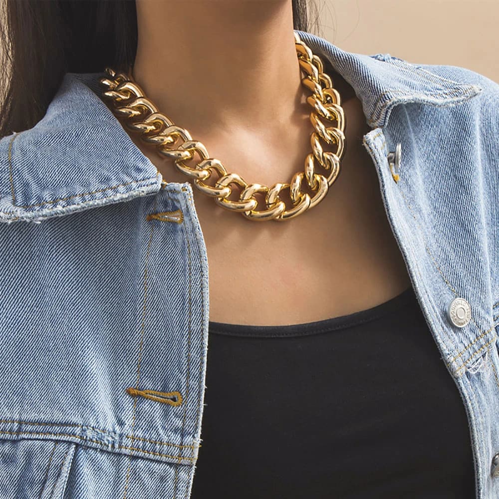 Colliers Vintage en alliage plaqué or pour femmes, chaîne épaisse OT, boucle pratique, bijoux, nouvelle mode 2021