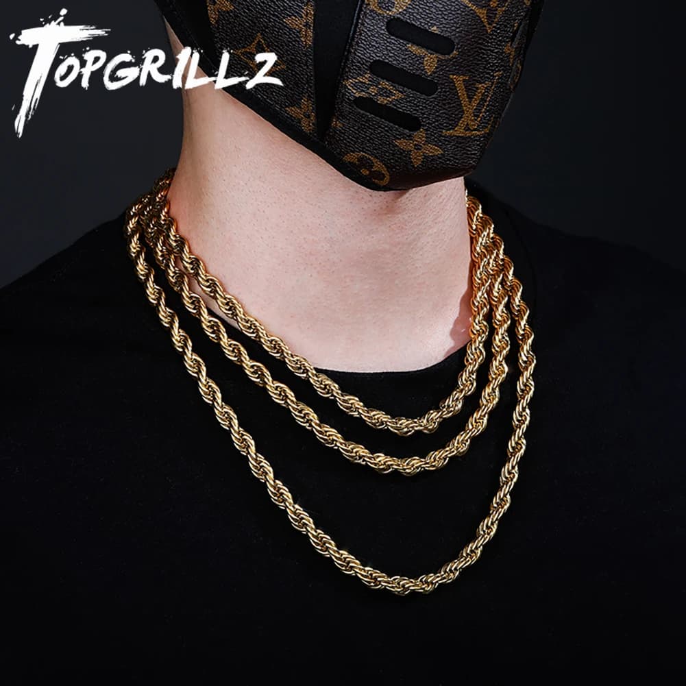 TOicalRILLZ-Collier Corde en Acier Inoxydable pour Homme, Bijoux de ix, Or, Hip Hop, Document, Mode, JONecklace, 18 ", 20", 24 ", 8mm
