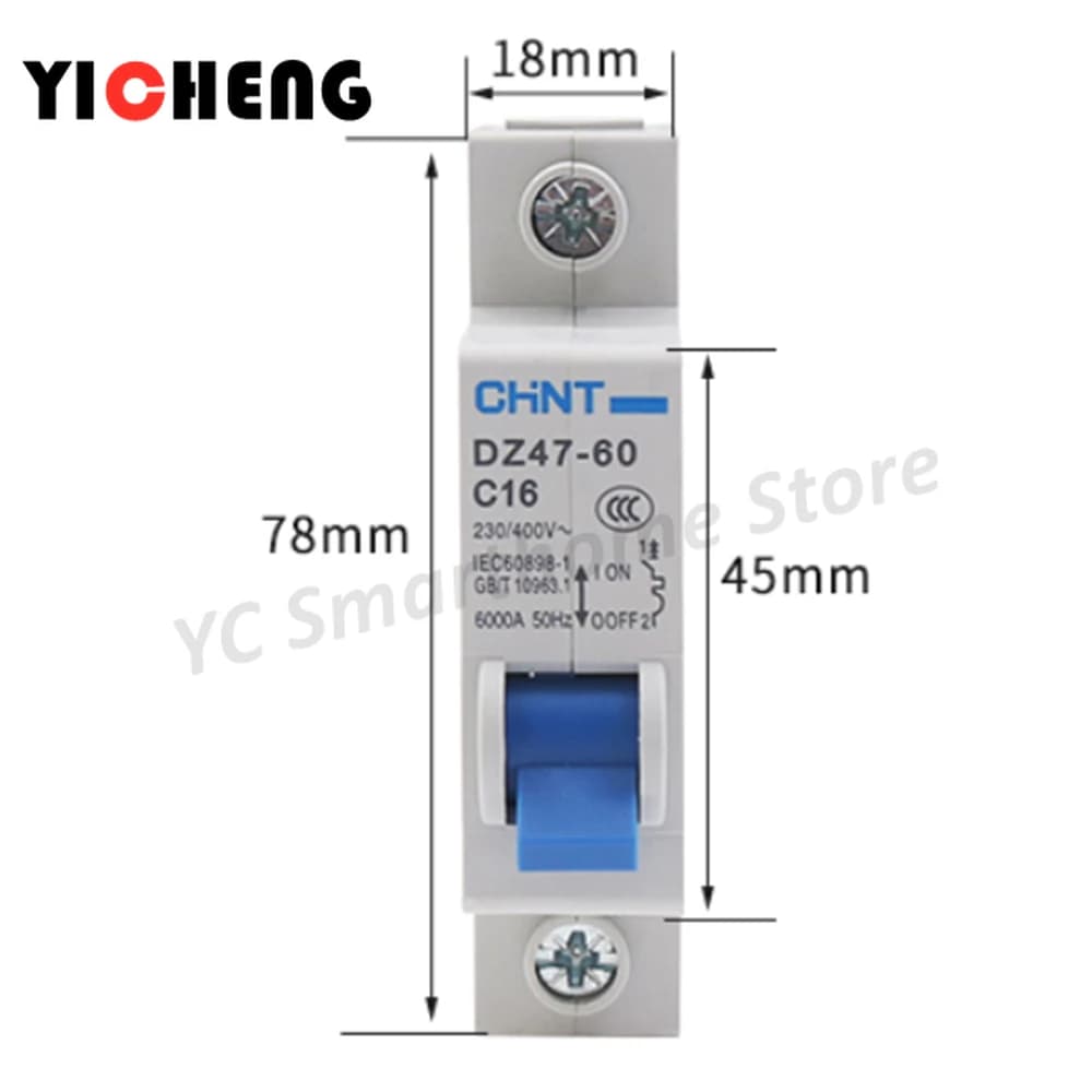 1 pièce Chint DZ47-60 Disjoncteur miniature monophasé domestique 1PC1-60A (Optionnel : nouveau disjoncteur NXB-63)