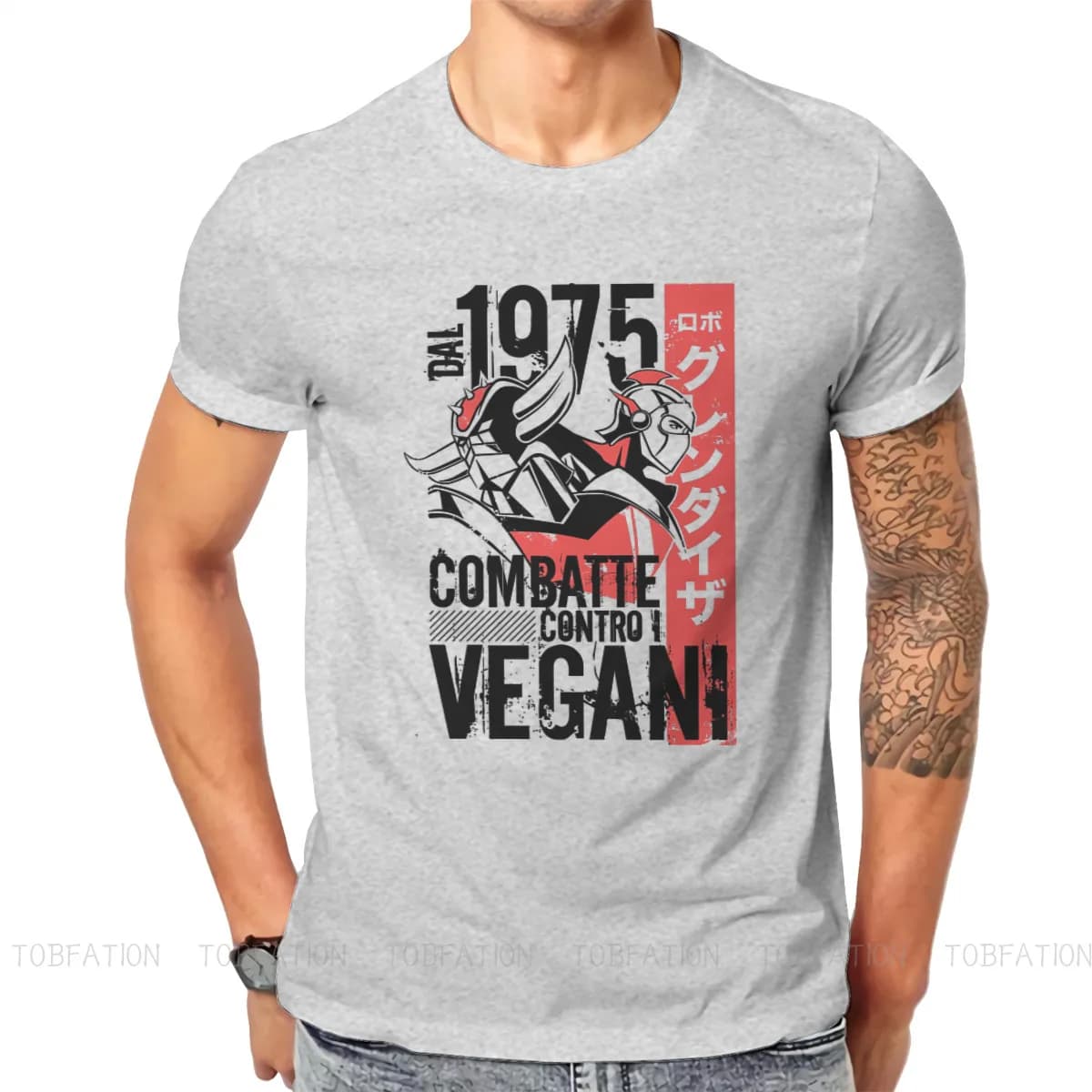 T-shirt à col rond en coton pour homme, streetwear classique, robot OVNI Goldrake Grendizer, Anime Contro Vegani