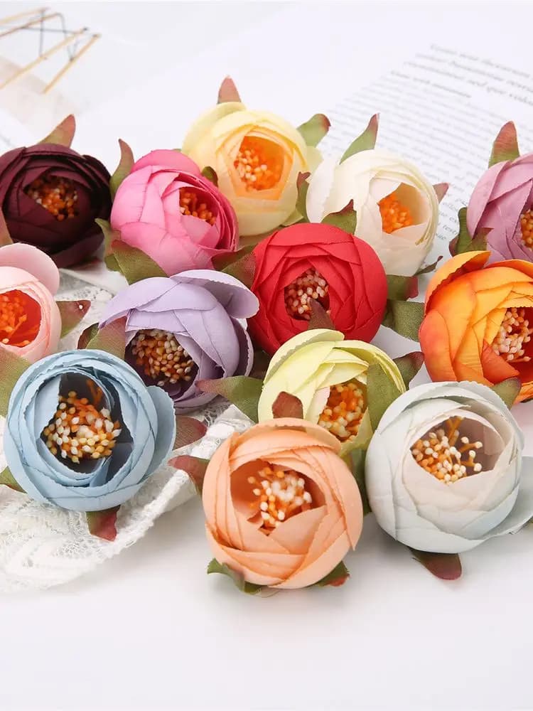 Roses de thé 4CM, 5/10 pièces, petites têtes de fleurs artificielles pour décoration de mariage, couronne de fleurs pour Scrapbooking, décoration de maison