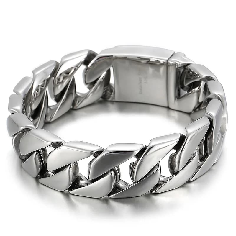 Fongten 22 cm chaîne cubaine Bracelets pour hommes en acier inoxydable brillant brossé Bracelets hommes gourmette or argent couleur bijoux