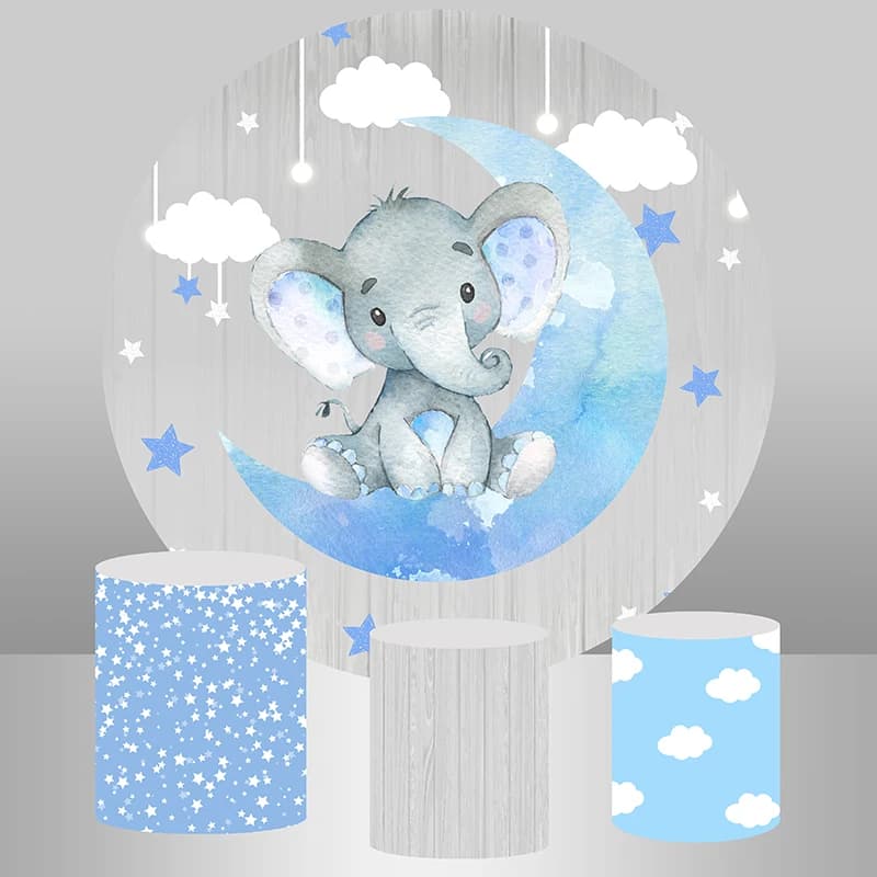 Arrière-Plan Rond en Forme d'Éléphant Bleu Scintillant pour ixPréChristophe, Couverture d'Intervalles pour Photo de 1er Anniversaire de Garçon, Nouveau-né