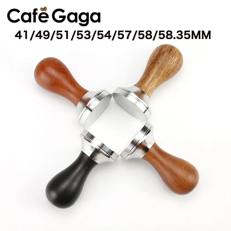 Marteau doseur à café avec manche en bois, base en acier inoxydable, accessoires pour expresso Barista, 41mm, 49mm, 51mm, 53mm, 54mm, 57mm, 1mm, 58/58mm