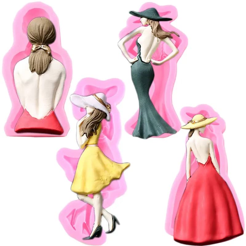 Moule à gâteau en silicone pour filles, outils de décoration de fête, pâte à gomme au chocolat, argile de bonbons, moules de cuisson de cuisine, bricolage, belle
