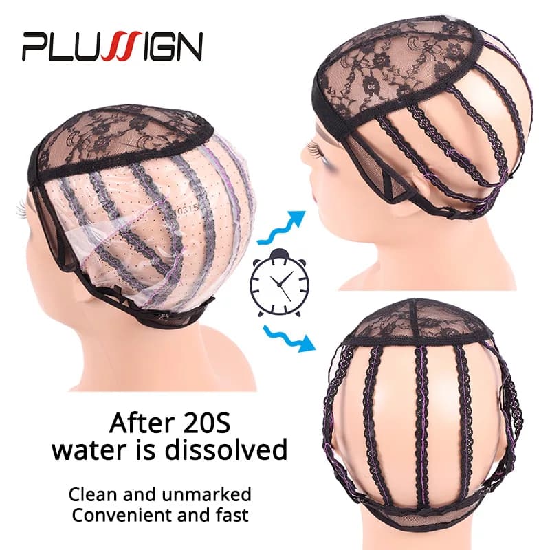 1 pièces/lot 2 pièces/lot dissoudre bonnet de perruque avec sangle réglable S M L dôme casquettes filets à cheveux en plastique Plussign perruque faisant Base maille bonnet de perruque