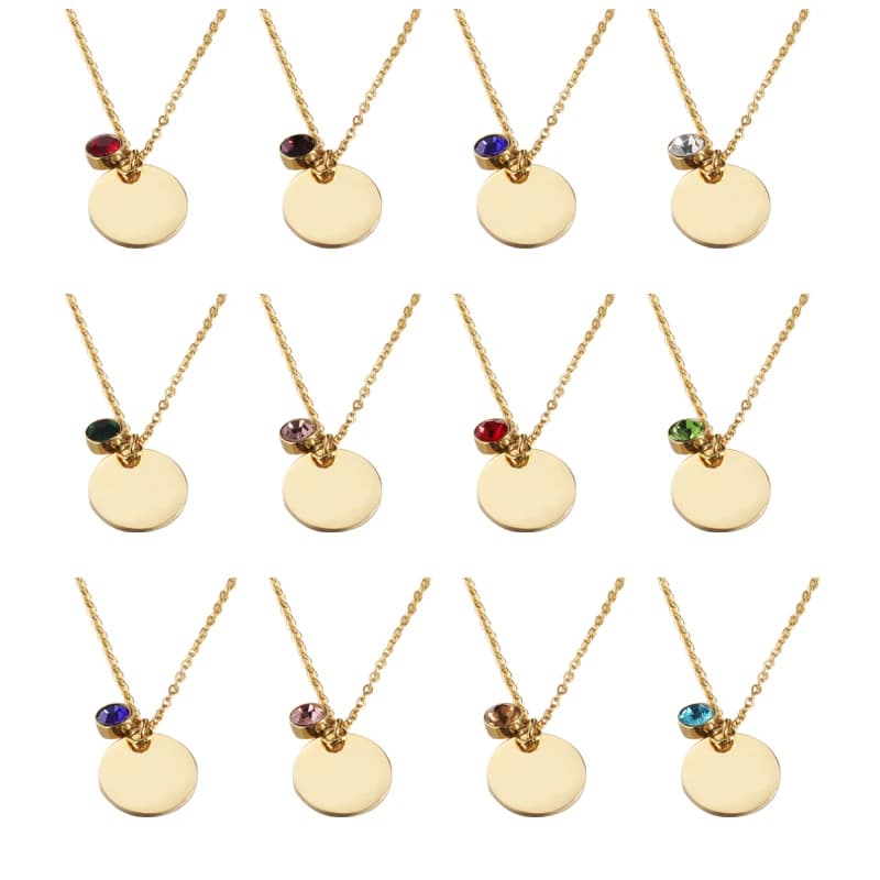 Fnixtar 12 pièces 45cm 15mm disques ronds collier de pierre de naissance miroir polonais chaîne en acier inoxydable collier pour la mode féminine 2021