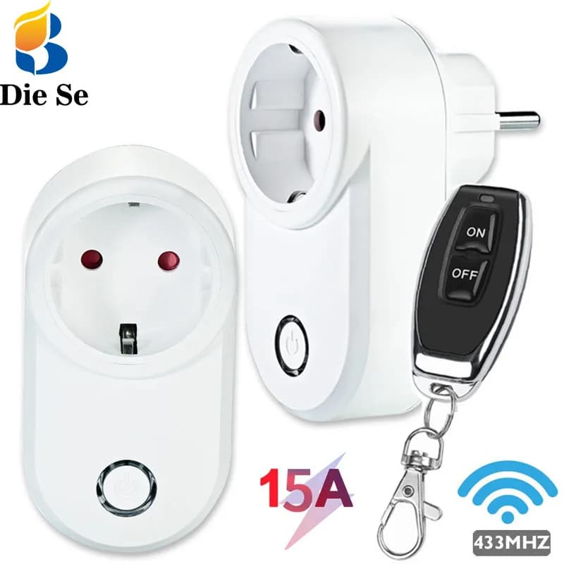 Prise électrique à distance universelle RF 433MHz avec télécommande 220V 15A prise EU pour appareil ménager/lampe/ventilateur/éclairage