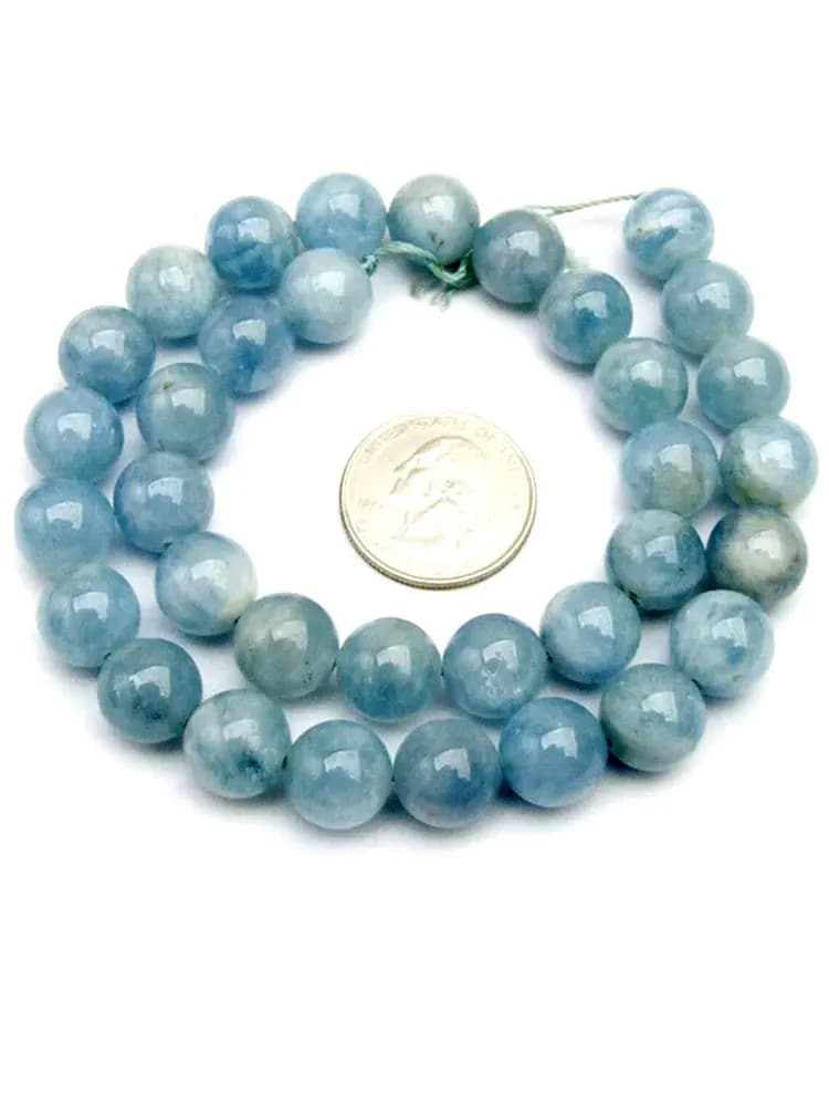 Qingmos – perles rondes naturelles bleues aigue-marine 9-10mm, pierres précieuses amples pour la fabrication de bijoux, collier, Bracelet, boucle d'oreille, DIY brin 15"