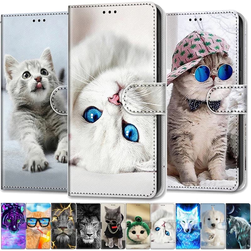 Étui animaux Cool pour Samsung Galaxy S20 FE, étui à rabat en cuir S 20 Plus S21FE S20FE 5G, housse portefeuille Lion ours loup chats chien Capa